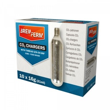 Brewferm Keg Charger CO2 cartridges 16 g, with thread - 10 pcs Brewferm Keg Charger CO2 cartridges 16 g, with thread - 10 pcs